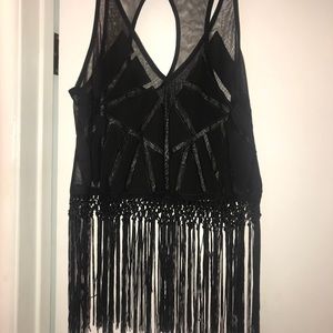 NWOT City Chic black mesh top with fringe